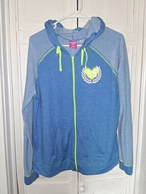 Hard Candy Blue Zip Hoodie with Neon Green Accents